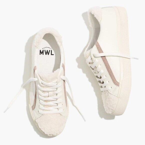 Madewell Sidewalk Low-Top Sneakers‎ in Leather: Sherpa Edition 7.5 - Picture 1 of 9